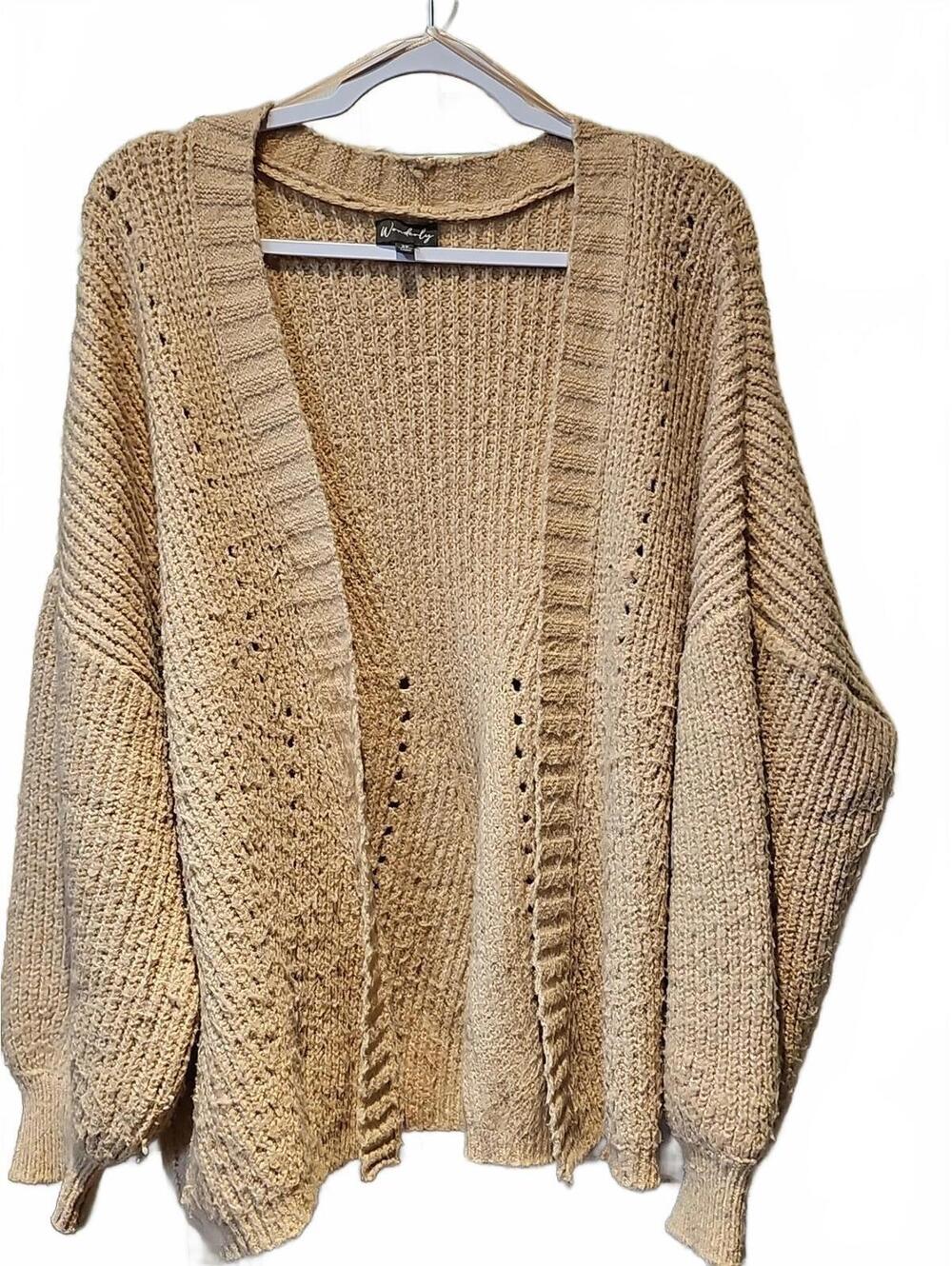 Wonderly Chunky Sweater Cardigan Open Front Camel Color Balloon Sleeves Size 3X